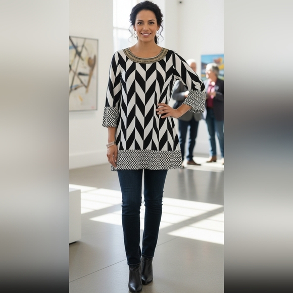 Anthony Richards Stripes Embellished Top - Picture 1 of 10